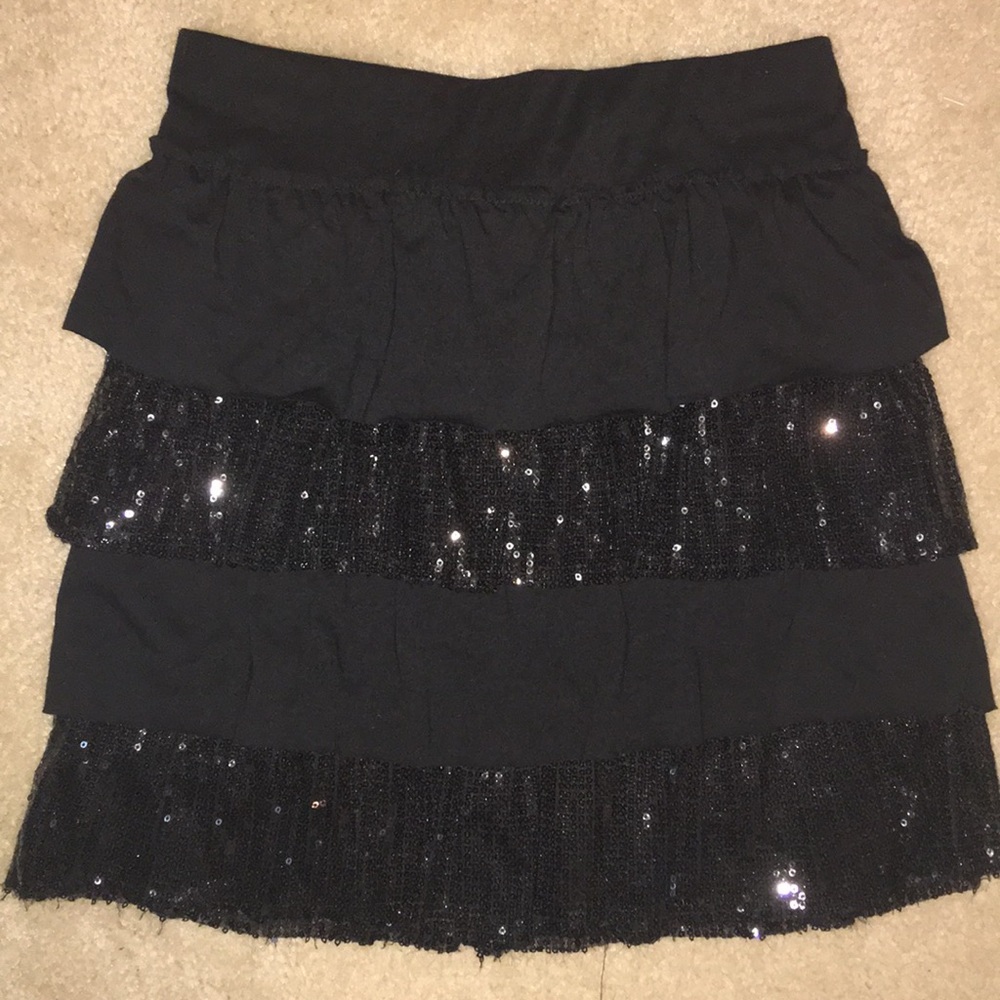 RMLA Black Sequin Tiered Slip On Skirt